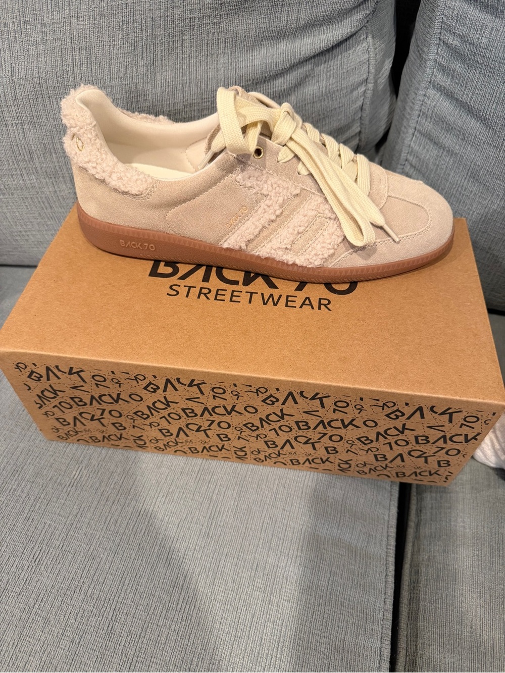 Back 70 Cream Suede Sneakers with Shearling Trim